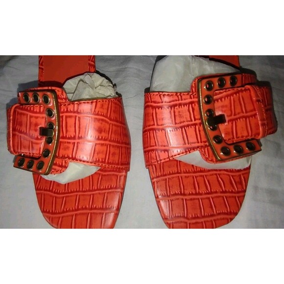 New Size 7 M  90s Moda Spana  Seattle Faux Leather Open Toe Slip On Buckle Shoes - Picture 3 of 8